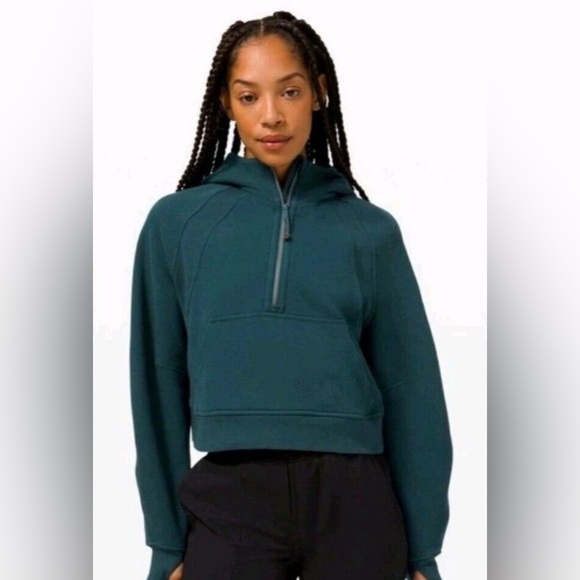 lululemon athletica Tops - Lulu Lemon Oversized Half-Zip Cropped Hoodie in Submarine Teal Green Size XS/S